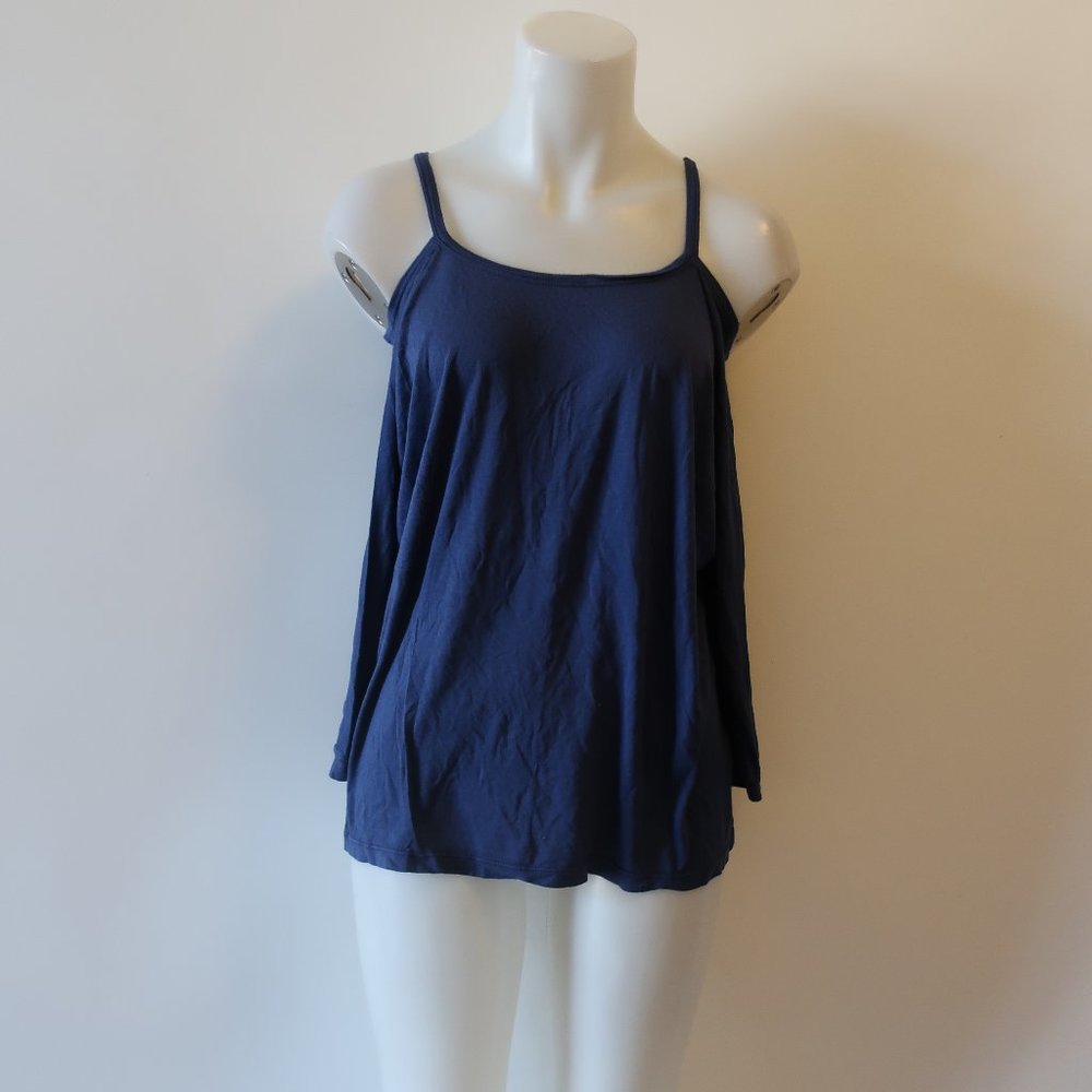 DAFTBIRD NAVY BLUE COLD SHOULDER TOP SZ S *
